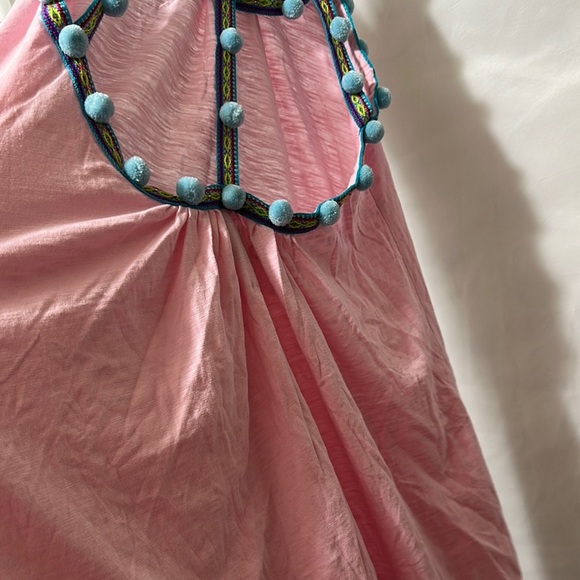 Pink Halter Dress with Blue Pom-Pom Trim - Picture 4 of 5